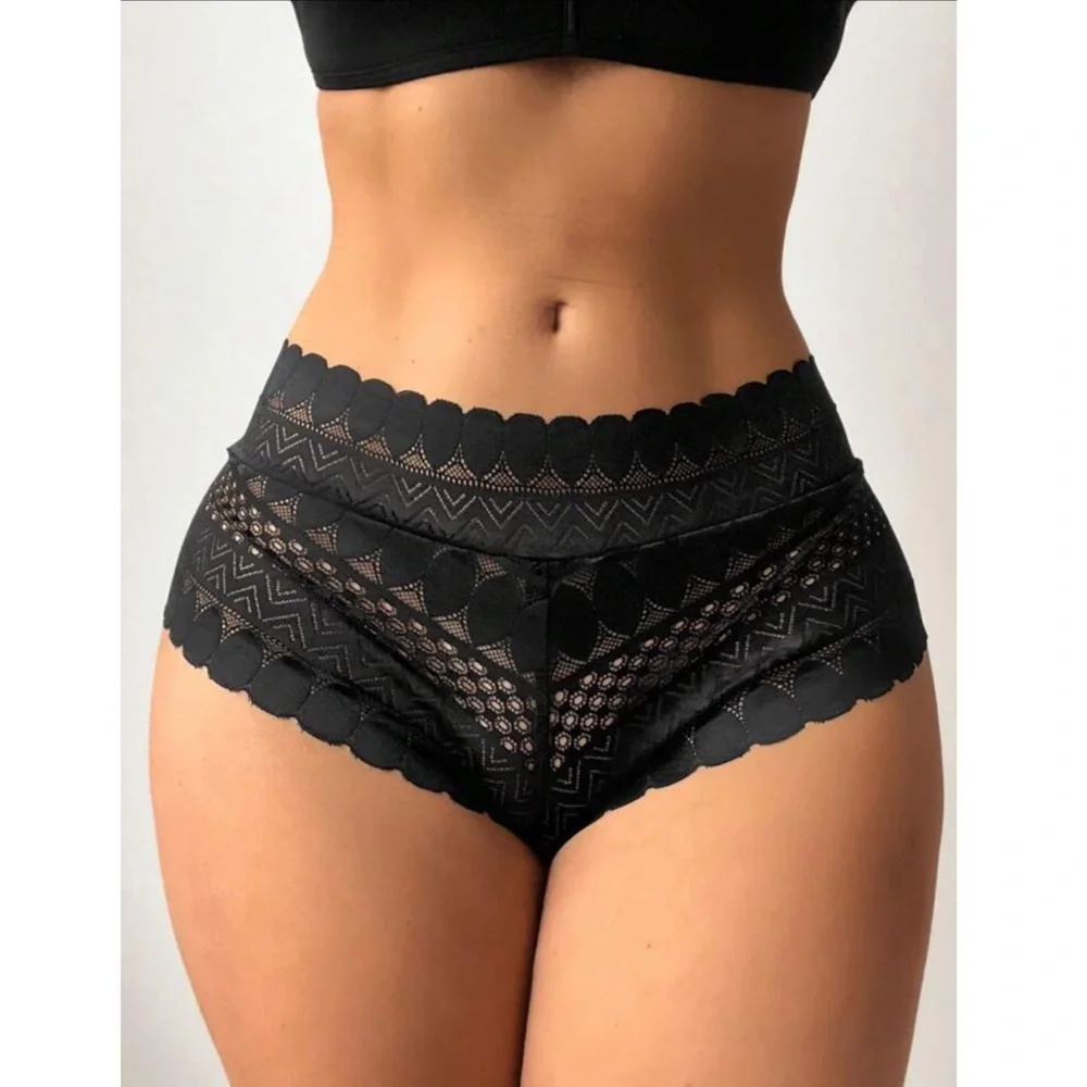 White Lace Hipster Panty Scallop Trim Soft and Stretchy Sheer - Picture 6 of 8